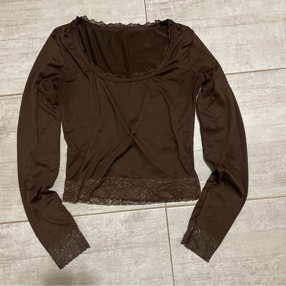 Brown Long Sleeve with Lace Trim